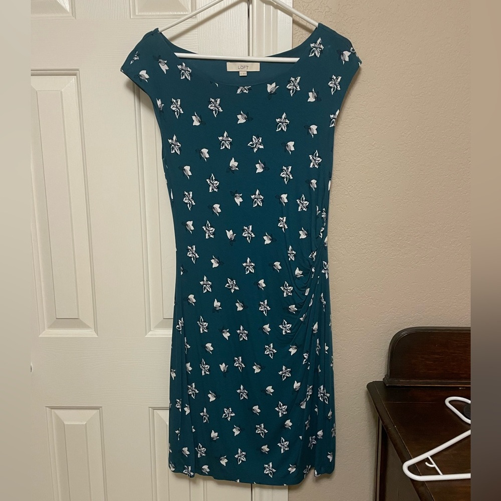 LOFT Blue Sheath Dress with Dolman Cap Sleeves